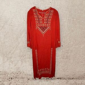 Vintage boho Southwestern kaftan maxi dress unique hand stitched 70s metal zip